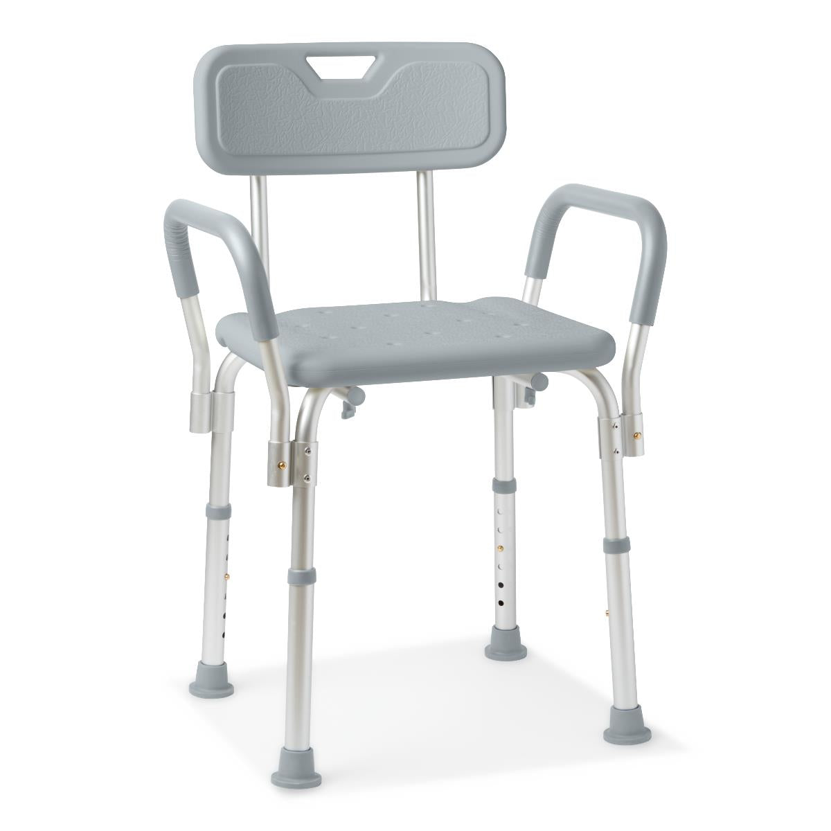 Chaise de douche en aluminium, avec dossier et accoudoirs, grise